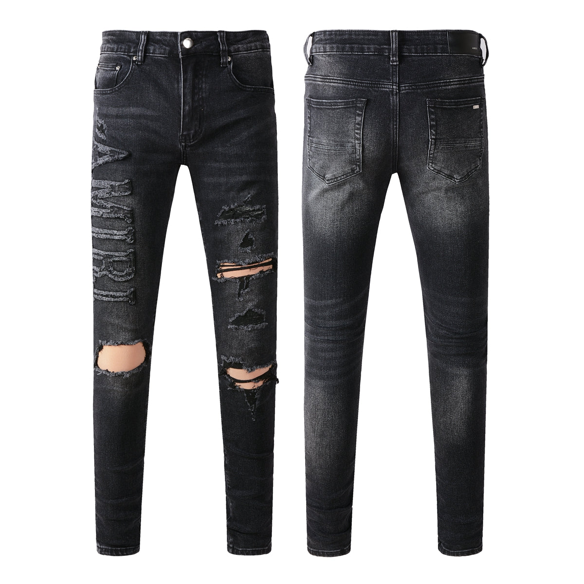Jean Slim Fit Noir Homme 698 avec Stretch Confortable et Détails Patchwork 