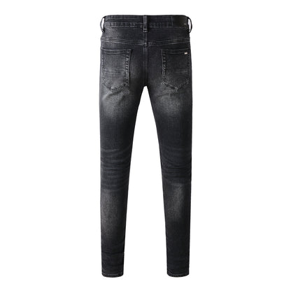 Jean Slim Fit Noir Homme 698 avec Stretch Confortable et Détails Patchwork 