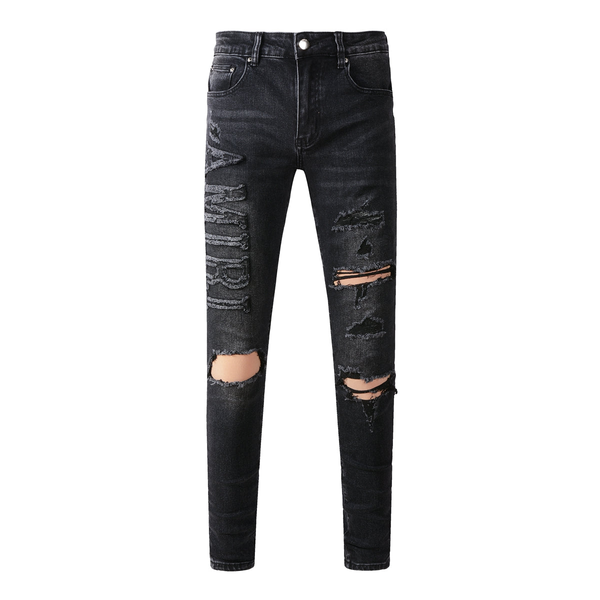 Jean Slim Fit Noir Homme 698 avec Stretch Confortable et Détails Patchwork 