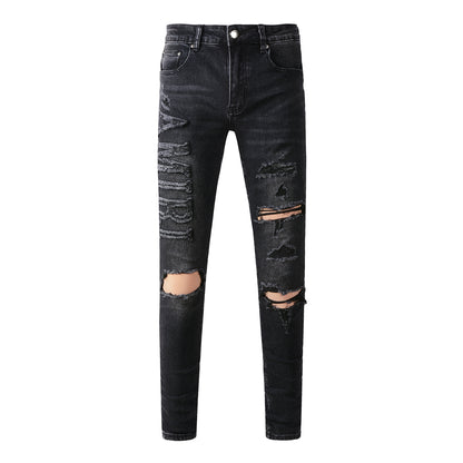 Jean Slim Fit Noir Homme 698 avec Stretch Confortable et Détails Patchwork 
