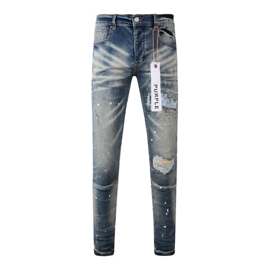 Vaqueros desgastados con parche azul y pintura para hombre, corte ajustado 9025 