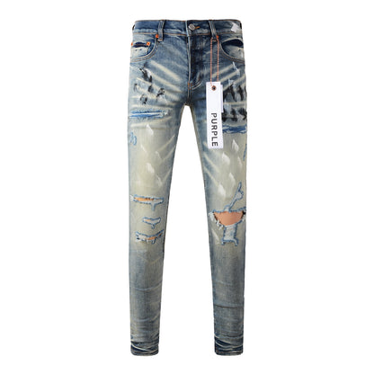 Jean streetwear classique pour homme, coupe skinny bleu vieilli, 9037 