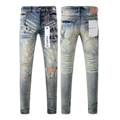 Jean streetwear classique pour homme, coupe skinny bleu vieilli, 9037 