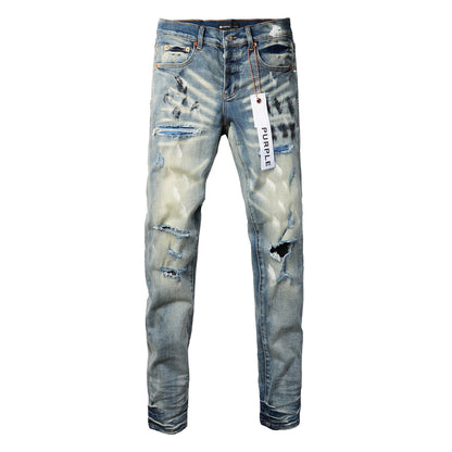 Jean streetwear classique pour homme, coupe skinny bleu vieilli, 9037 