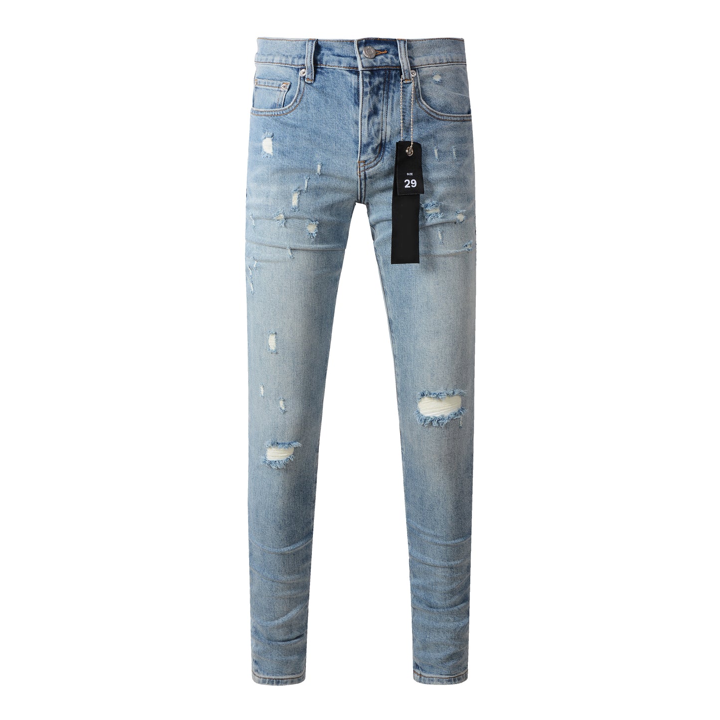 Jean bleu déchiré à la mode 9075 avec un design vieilli 