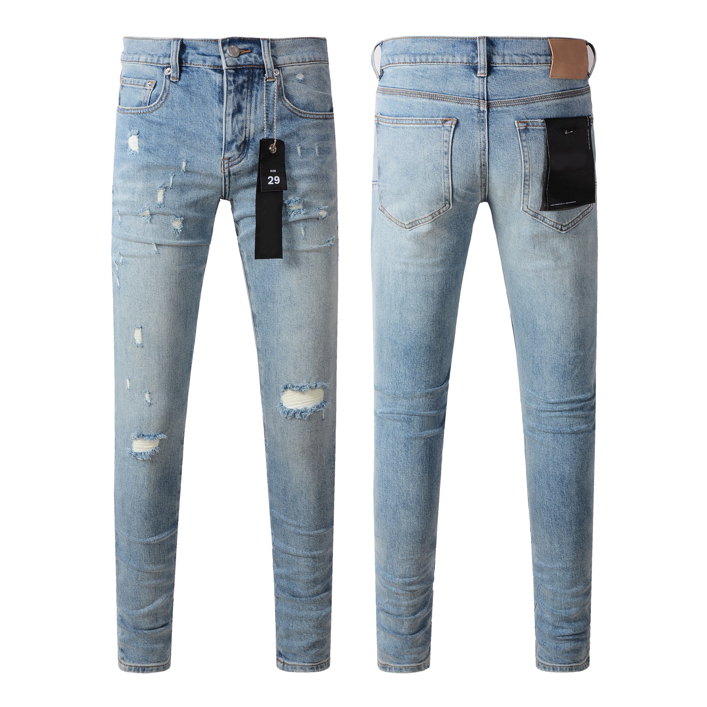 Jean bleu déchiré à la mode 9075 avec un design vieilli 