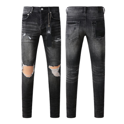 Pantalones vaqueros desgastados negros 9079 Pantalones largos con roturas y desgarros elegantes 