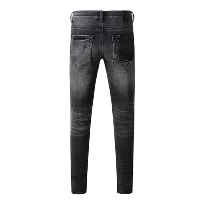 Pantalones vaqueros desgastados negros 9079 Pantalones largos con roturas y desgarros elegantes 