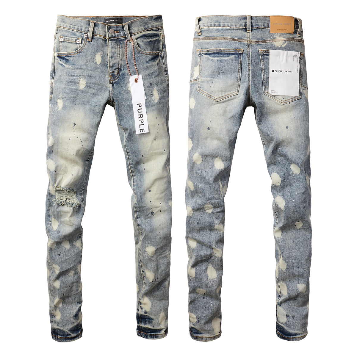 Vaqueros desgastados de hombre con diseño de lunares azul claro y rotos, ajustados 9092 