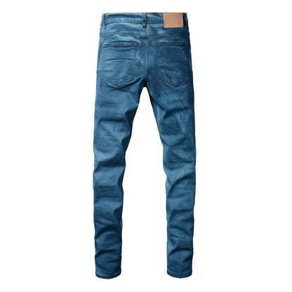 Vaqueros clásicos de calle para hombre, lavados en azul, aspecto limpio, corte ajustado, 9106 