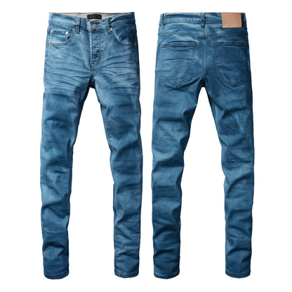 Vaqueros clásicos de calle para hombre, lavados en azul, aspecto limpio, corte ajustado, 9106 