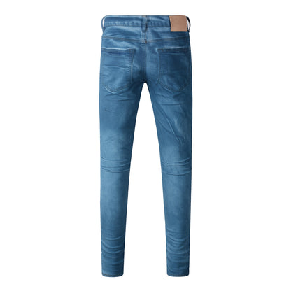 Vaqueros clásicos de calle para hombre, lavados en azul, aspecto limpio, corte ajustado, 9106 