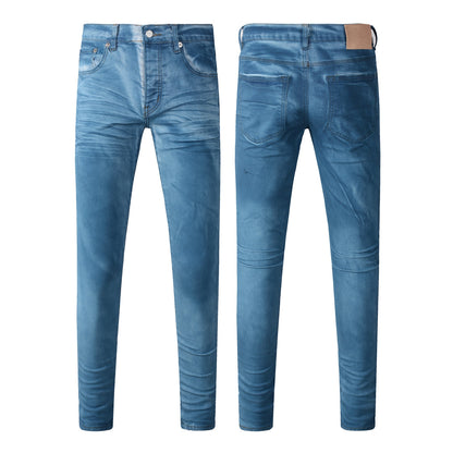 Vaqueros clásicos de calle para hombre, lavados en azul, aspecto limpio, corte ajustado, 9106 