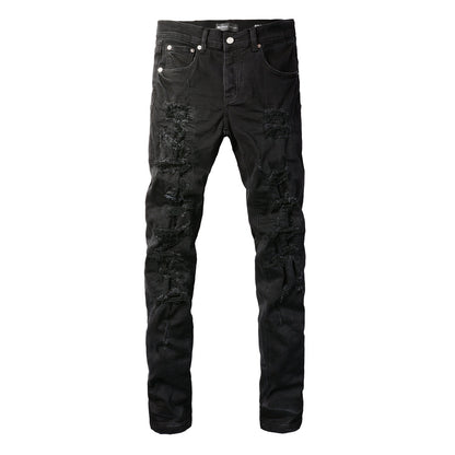 Vaqueros ajustados negros desgastados para hombre con diseño muy roto y estilo urbano grunge 9108 