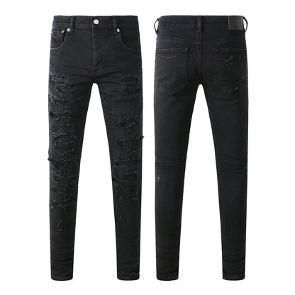 Vaqueros ajustados negros desgastados para hombre con diseño muy roto y estilo urbano grunge 9108 