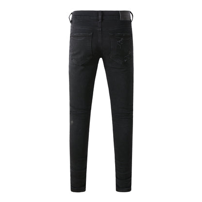 Vaqueros ajustados negros desgastados para hombre con diseño muy roto y estilo urbano grunge 9108 