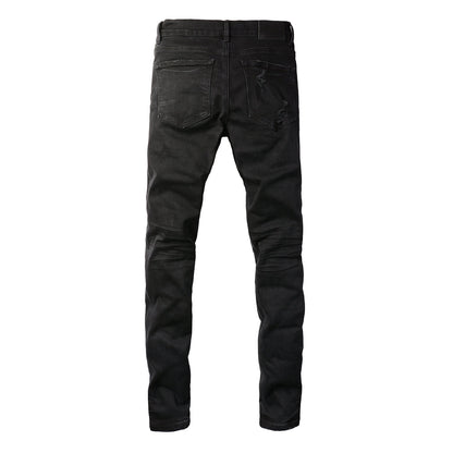 Vaqueros ajustados negros desgastados para hombre con diseño muy roto y estilo urbano grunge 9108 