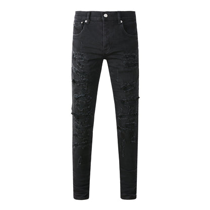 Vaqueros ajustados negros desgastados para hombre con diseño muy roto y estilo urbano grunge 9108 