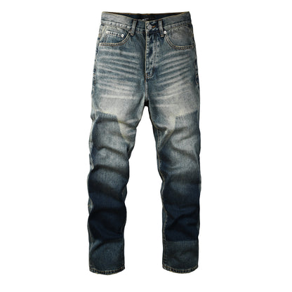 Vaqueros rectos vintage para hombre, lavados en azul con efecto desgastado y paneles en contraste PU9120 