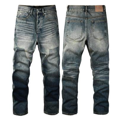 Vaqueros rectos vintage para hombre, lavados en azul con efecto desgastado y paneles en contraste PU9120 