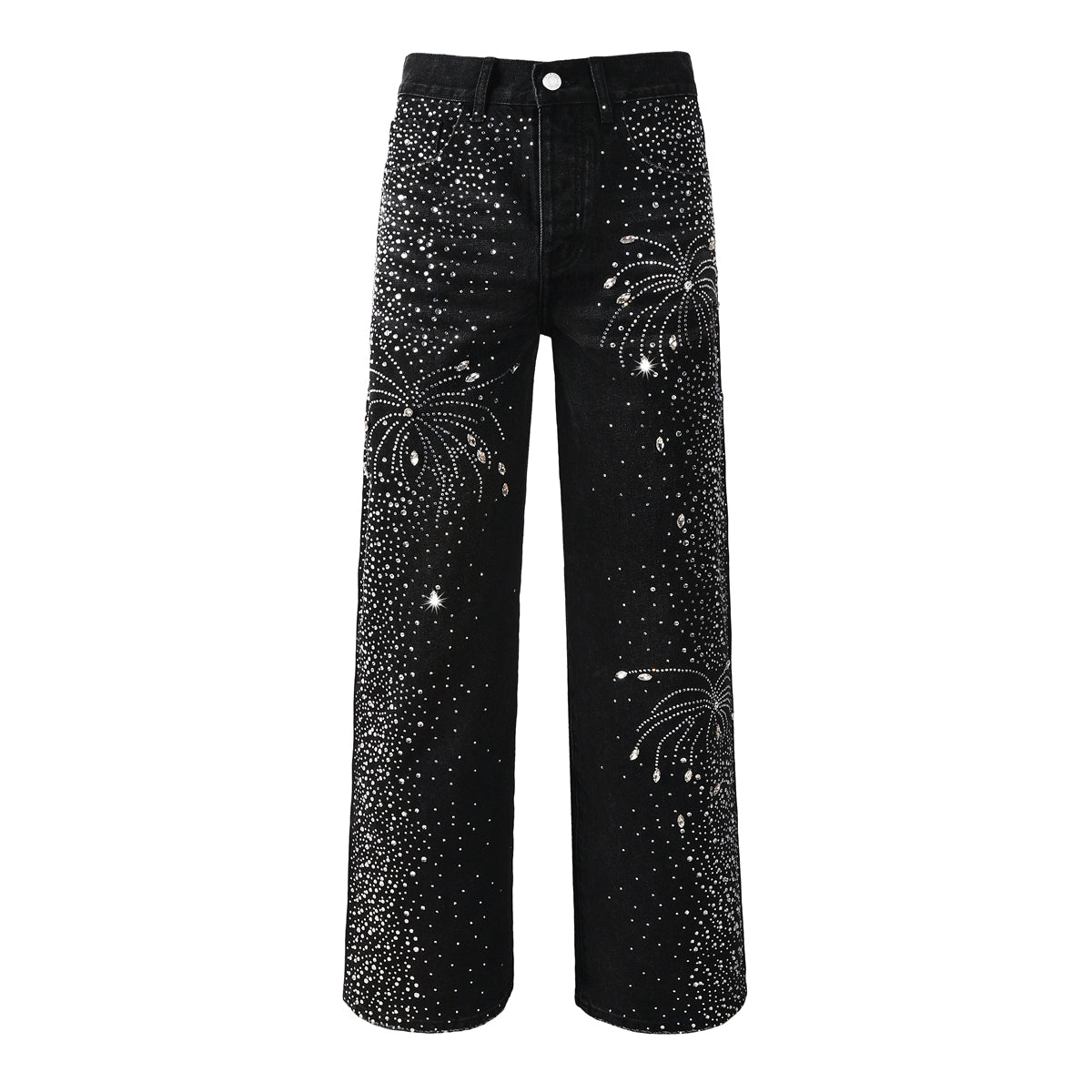 Jean droit noir pour homme, motif feux d'artifice en cristal éblouissant, inspiré du ciel nocturne 9125 