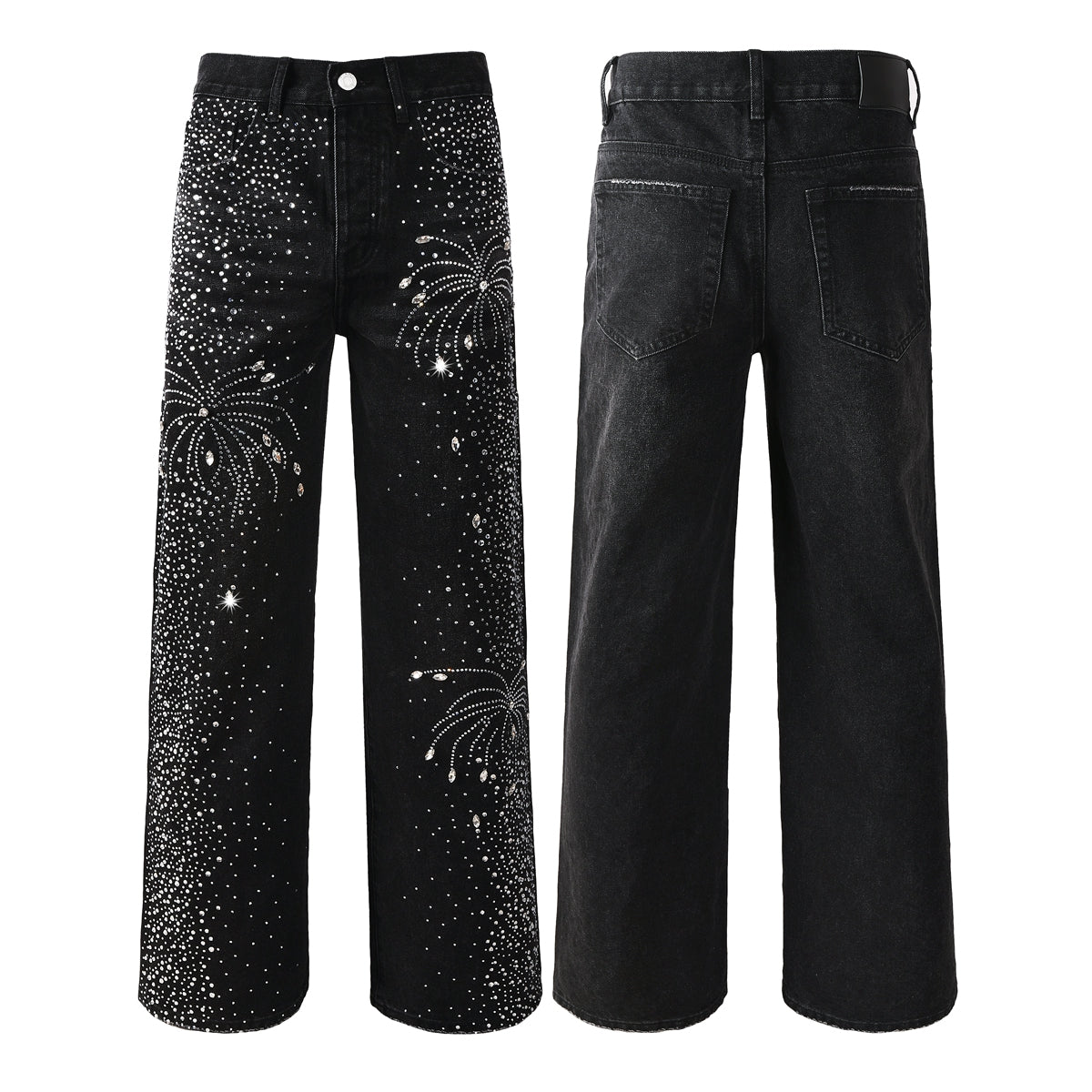 Jean droit noir pour homme, motif feux d'artifice en cristal éblouissant, inspiré du ciel nocturne 9125 