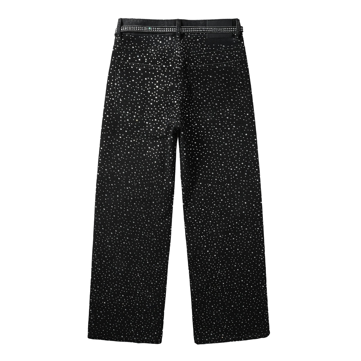 Jean noir tendance pour homme, coupe ample, avec clous en cristal scintillants et bretelles décoratives sur le devant 9128 