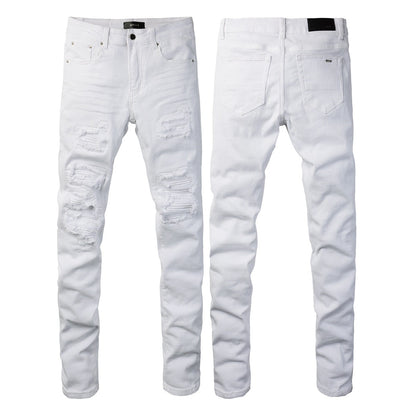 Jean violet pour homme, pantalon brodé avec patchs brodés, pantalon skinny en denim 592 