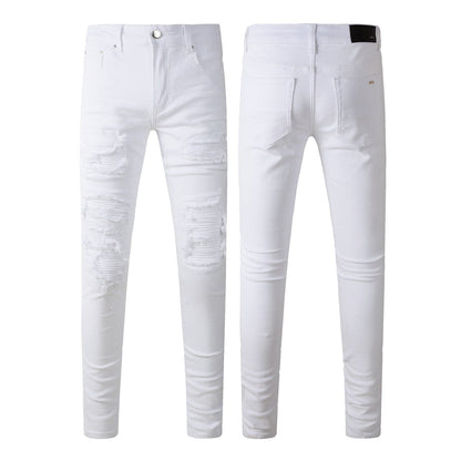 Jean violet pour homme, pantalon brodé avec patchs brodés, pantalon skinny en denim 592 