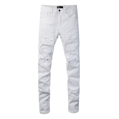 Jean violet pour homme, pantalon brodé avec patchs brodés, pantalon skinny en denim 592 