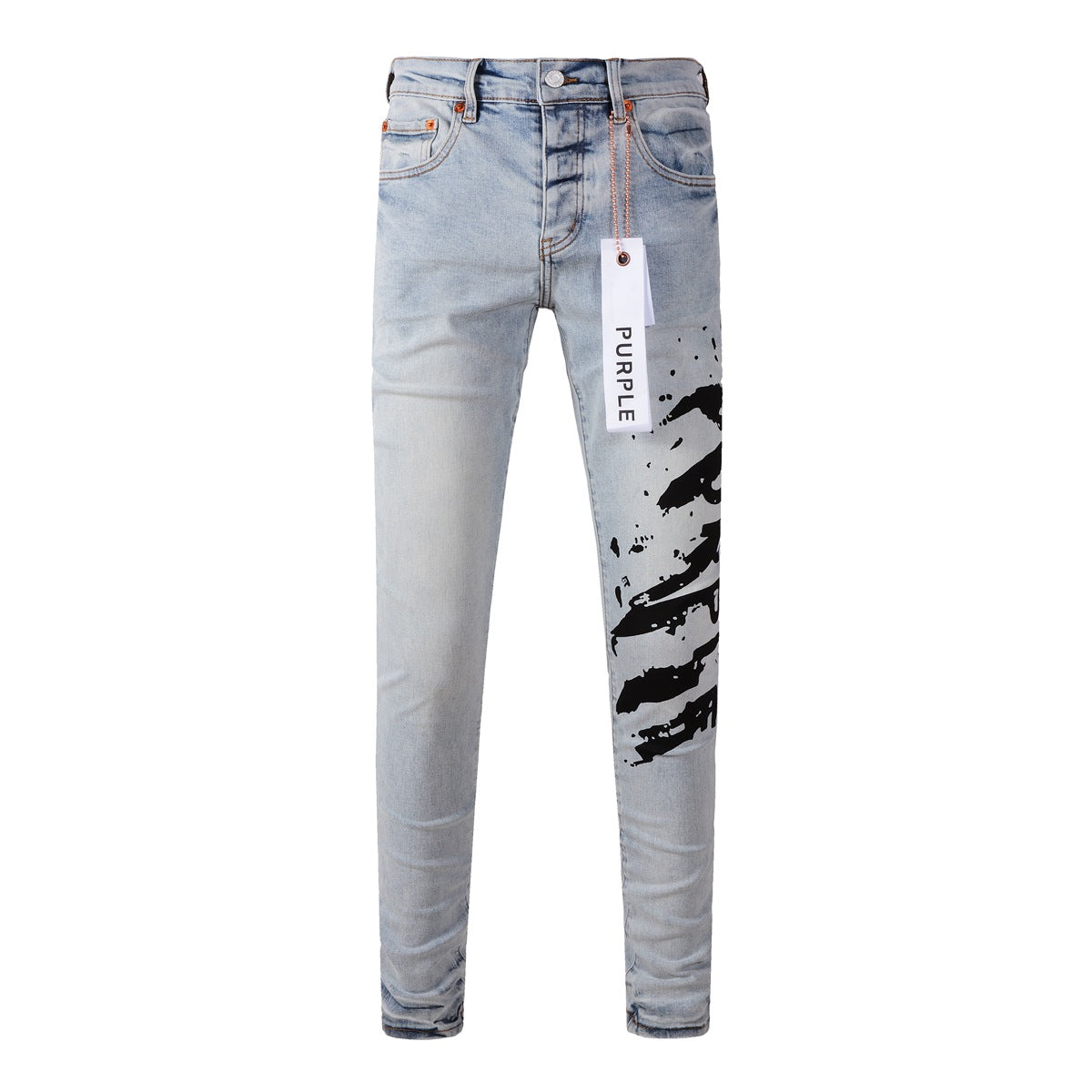 Jean skinny violet 9048 pour homme avec détails déchirés, pantalon motard en denim tendance avec patchs et motif imprimé. Jean violet