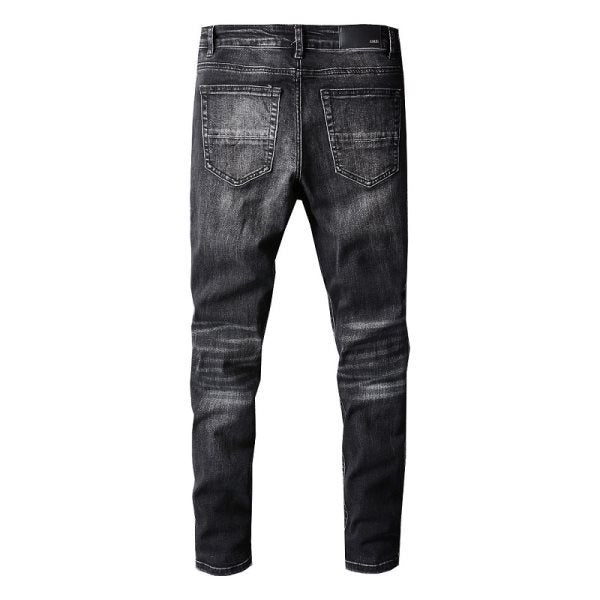 Jean Slim Fit Noir Homme 698 avec Stretch Confortable et Détails Patchwork 