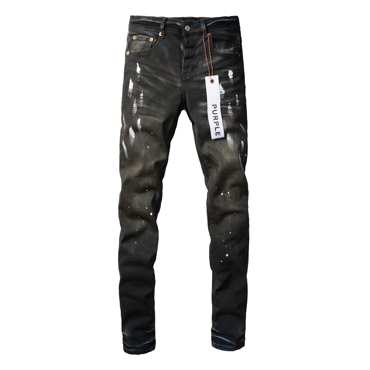 Jean déchiré violet pour homme, coupe slim élégante, peinture noire, pantalon en denim High Street 9036
