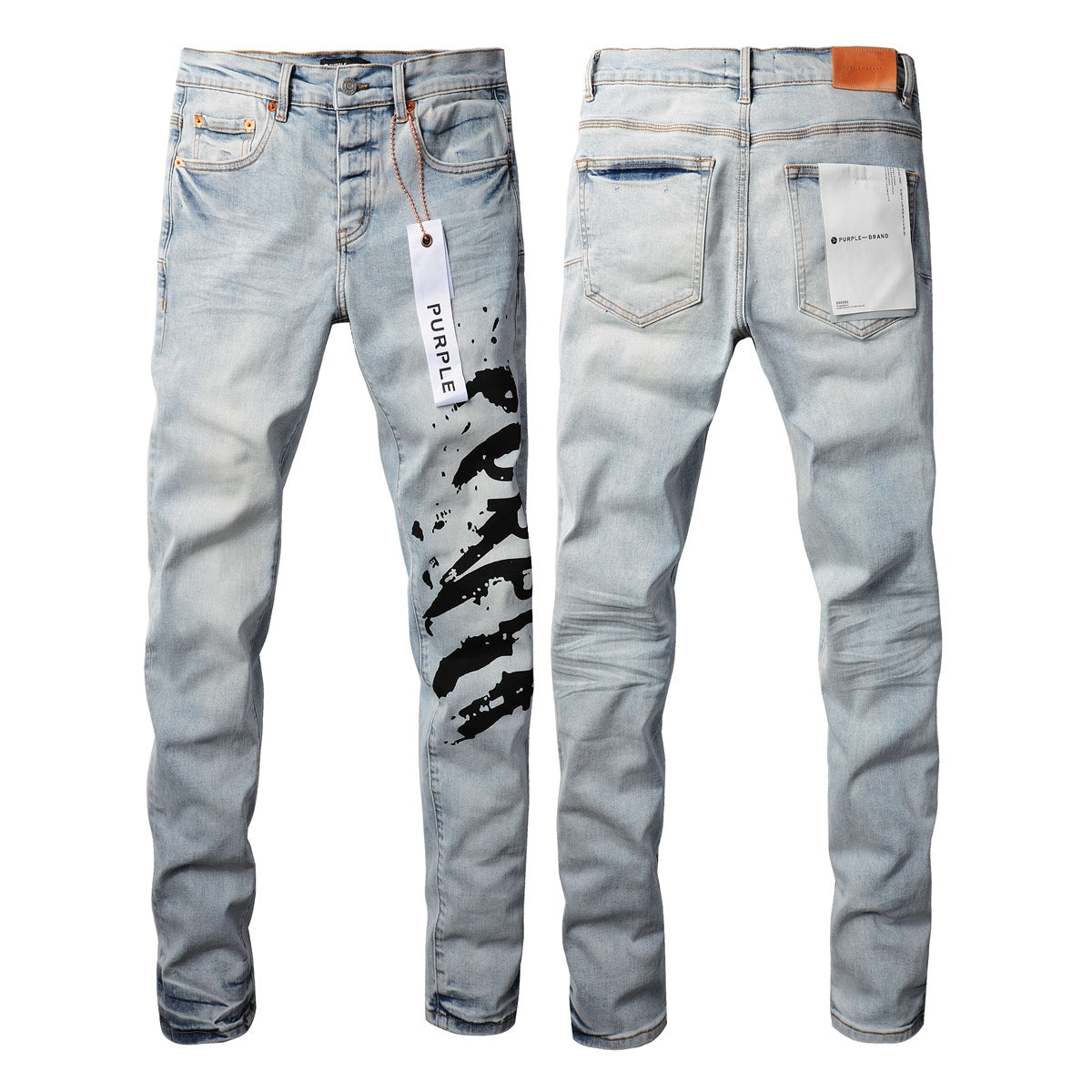 Jean skinny violet 9048 pour homme avec détails déchirés, pantalon motard en denim tendance avec patchs et motif imprimé. Jean violet