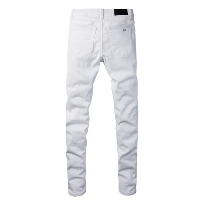 Jean violet pour homme, pantalon brodé avec patchs brodés, pantalon skinny en denim 592 