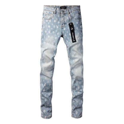Vaqueros azules de moda 9089 con detalles de estampados únicos