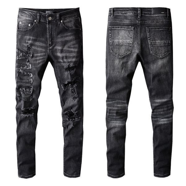 Jean Slim Fit Noir Homme 698 avec Stretch Confortable et Détails Patchwork 
