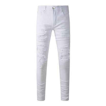 Jean violet pour homme, pantalon brodé avec patchs brodés, pantalon skinny en denim 592 