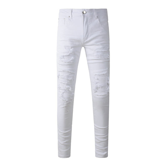 Jean violet pour homme, pantalon brodé avec patchs brodés, pantalon skinny en denim 592 